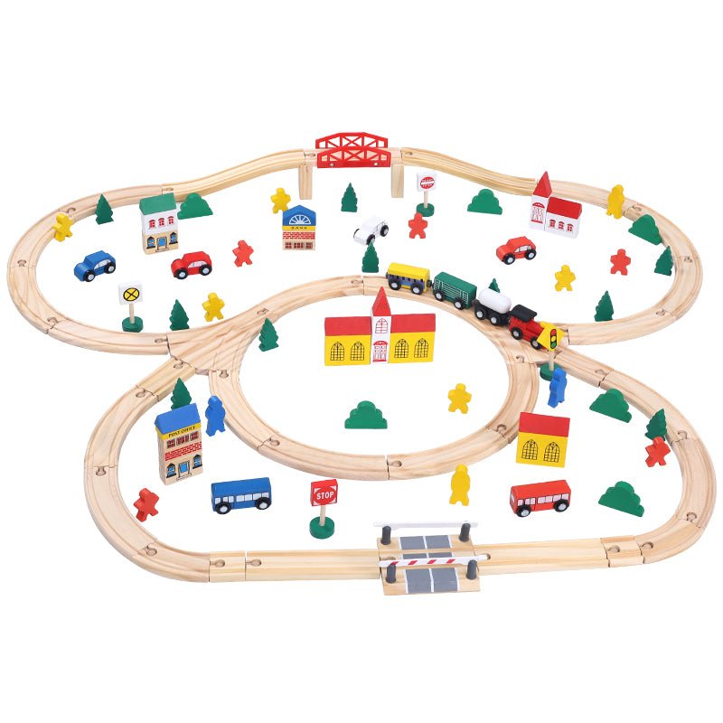 Play Build Wooden Train Set, Complete Toddler Train Set, 100 Piece